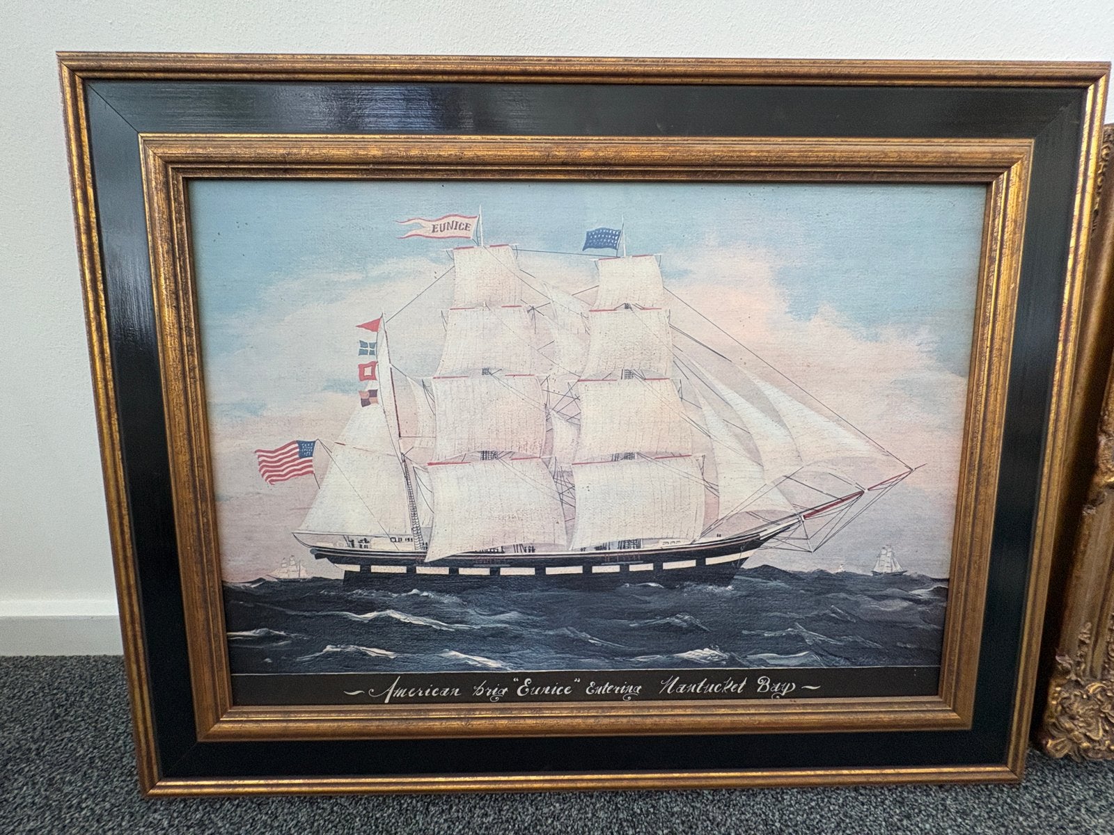 Ingelijste print van zeilschip 'American Ship Eureka', Huis en Inrichting, Ophalen, 50 – 75, Gebruikt, Print