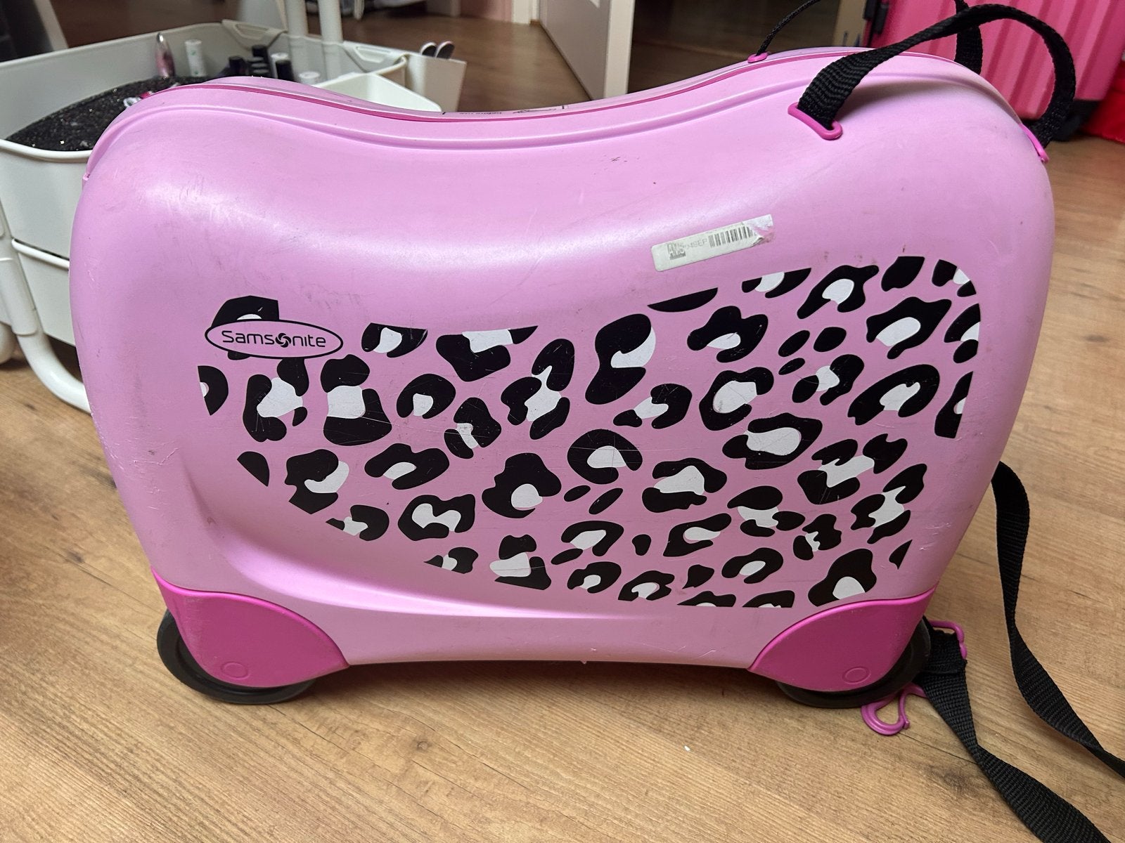 Samsonite kinder koffer roze met luipaardprint, Wieltjes, 40 tot 60 cm, Gebruikt, 20 tot 30 cm
