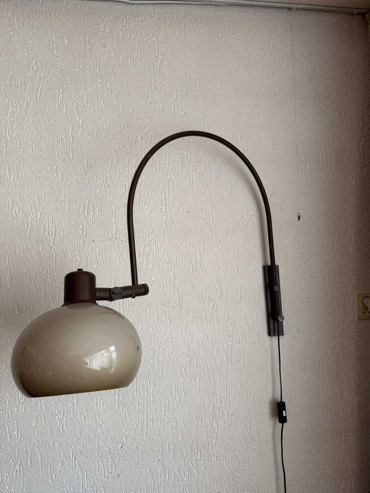 Vintage Booglamp Wandlamp met Glazen Kap - Jaren '70 Stijl, Ophalen, Gebruikt, ., Glas