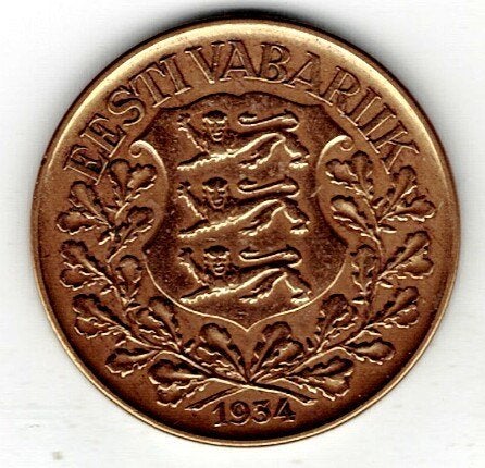 26-1793 Estland 1 kroon 1934, Ophalen of Verzenden, Overige landen, Losse munt
