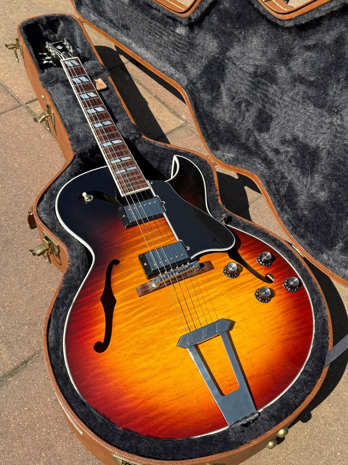 2017 Gibson ES-175 Figured Vintage Sunburst Memphis, Ophalen, Zo goed als nieuw, Hollow body, Gibson
