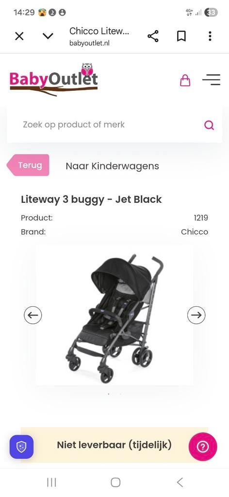 Chicco LiteWay 3 Buggy - Jet Black, Ophalen, Gebruikt, Overige merken, Verstelbare rugleuning