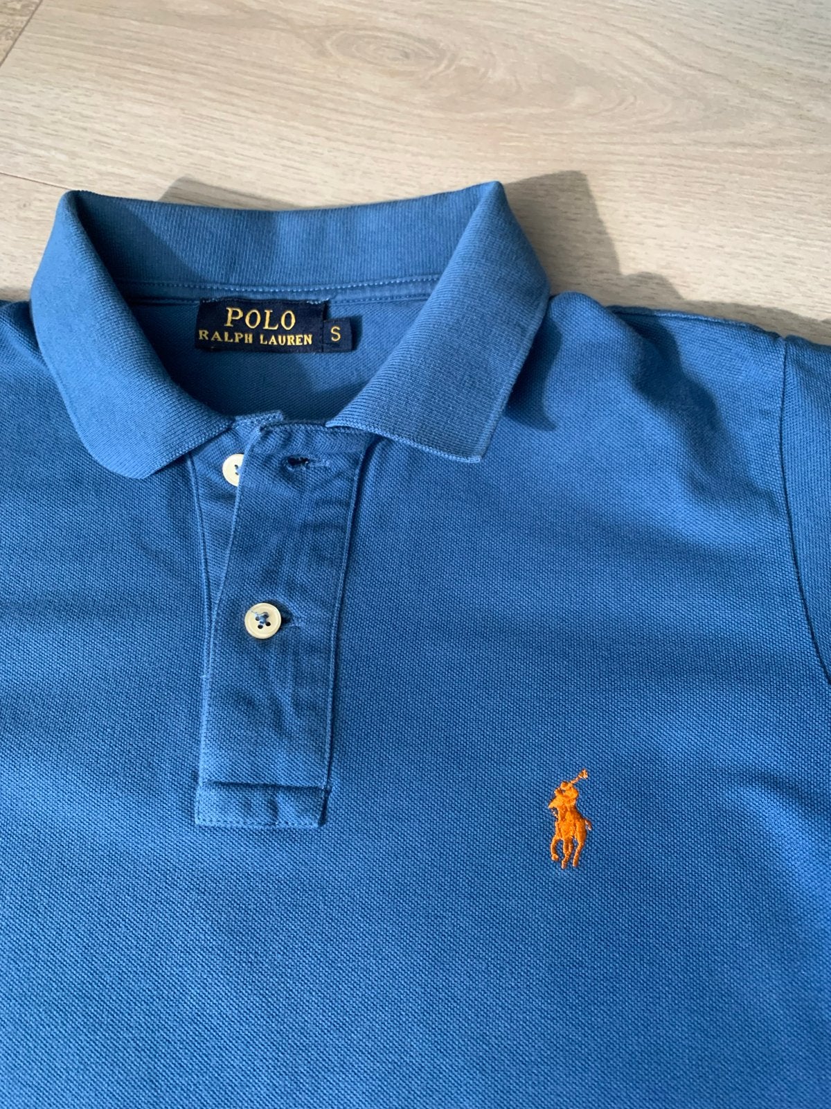 Ralph Lauren blauwe polo met oranje pony, Maat S, Ophalen of Verzenden, Zo goed als nieuw, Maat 46 (S) of kleiner, Blauw