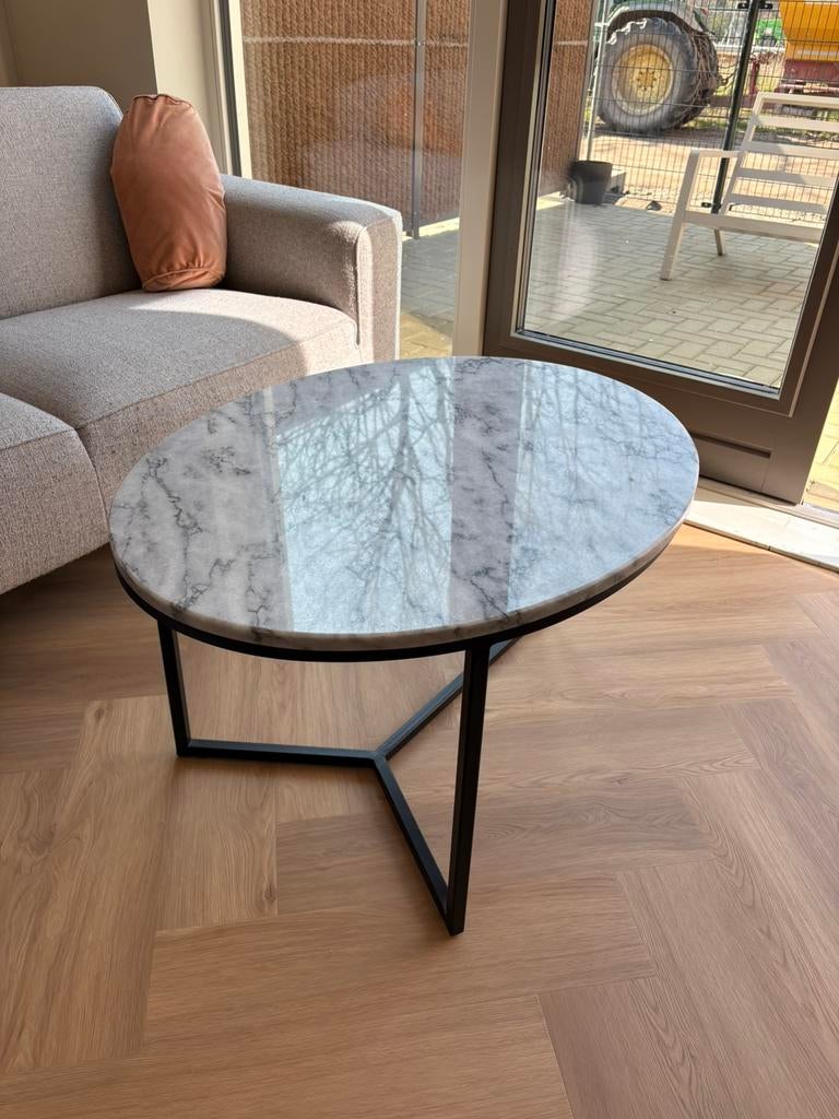 Wit Marmer Loods5 design ovaal salontafel 87x68cm, Ophalen, 100 tot 150 cm, 50 tot 100 cm, Zo goed als nieuw