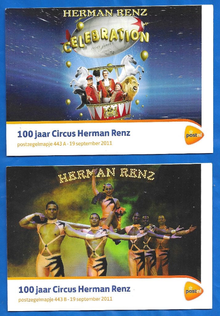 Postzegelmapje 443 A & B - 100 jaar Circus Herman Renz, Postzegels en Munten, Ophalen of Verzenden, Na 1940, Postfris