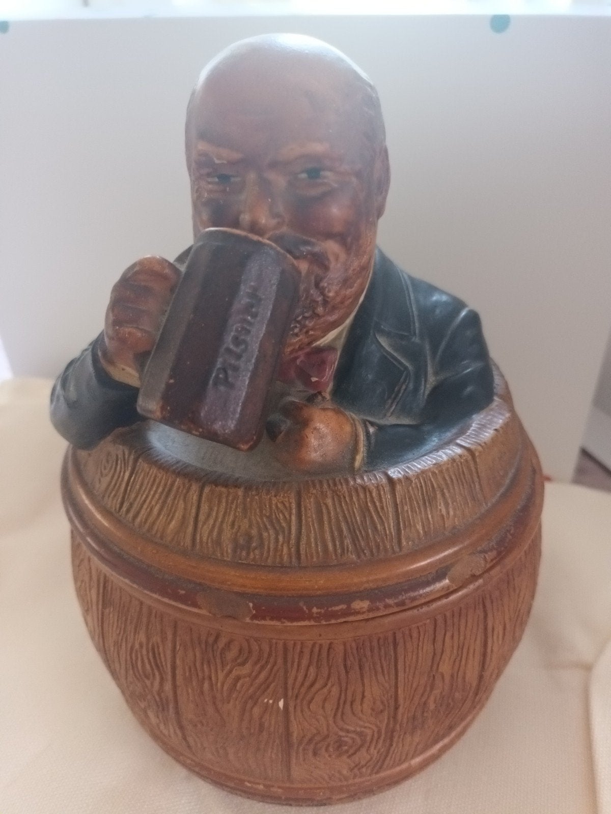 Johann Maresch Terracotta Tabakspot "Man in Bierfust", Antiek en Kunst, Ophalen of Verzenden