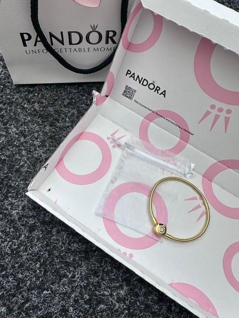 Pandora Armband Kroon Goud kleurig 19cm met Zakje, Met kristal, Overige materialen, Verzenden, Nieuw