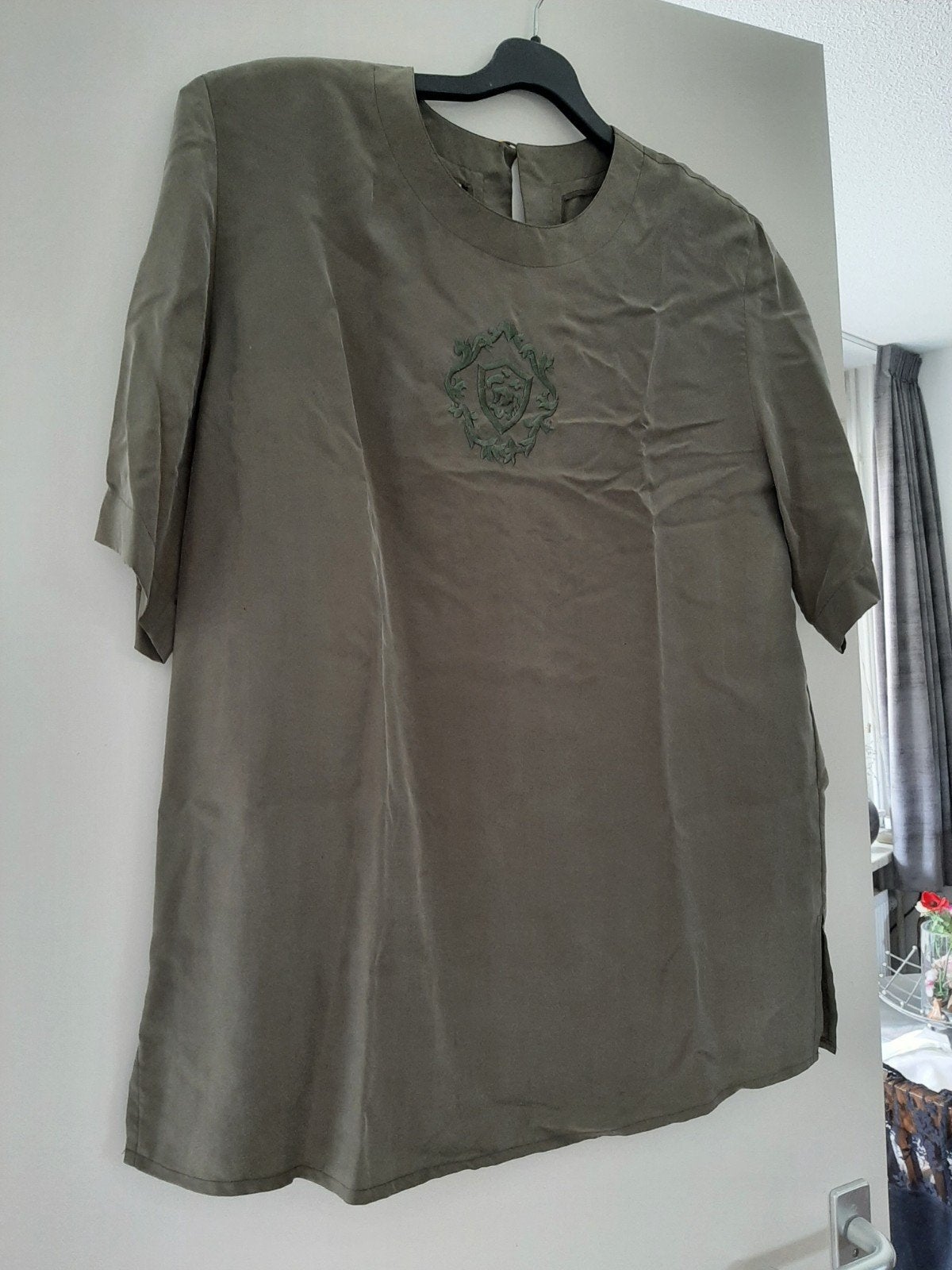 Gerry Weber zijden blouse. 44. Olijf groen., Ophalen of Verzenden, Groen