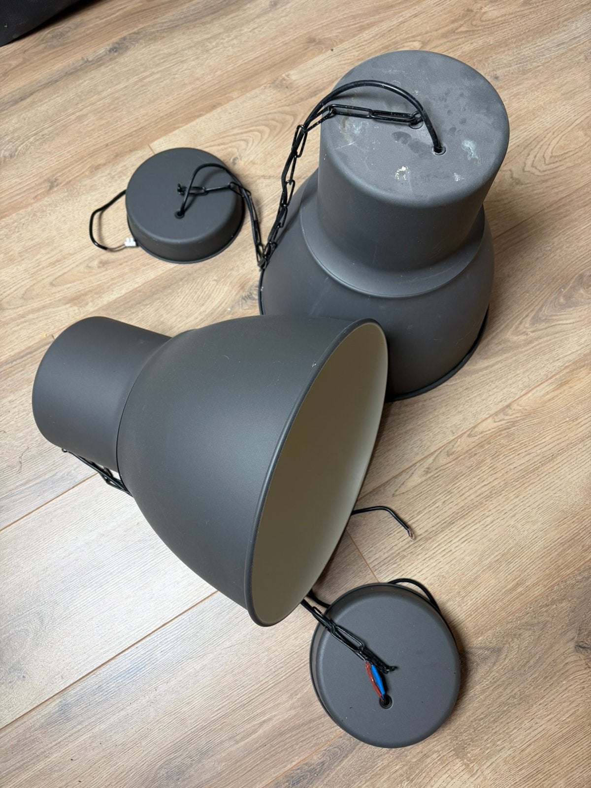 Twee Ikea industriële hanglampen, Ophalen, Gebruikt, Metaal, Minder dan 50 cm