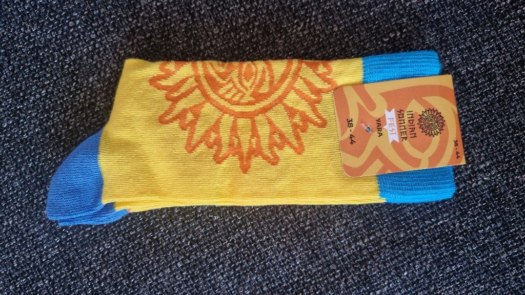 Nieuwe sokken Indian Summer design - Geel, Oranje, Blauw, Sokken en Kniesokken, Nieuw, Oranje, Ophalen of Verzenden