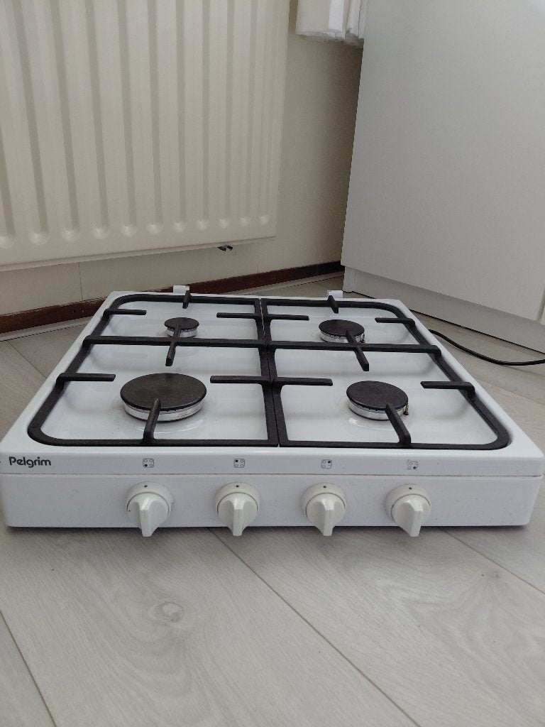 4-pits gaskookplaat met elektrische functie, Ophalen, Gebruikt, Metaal, Wit