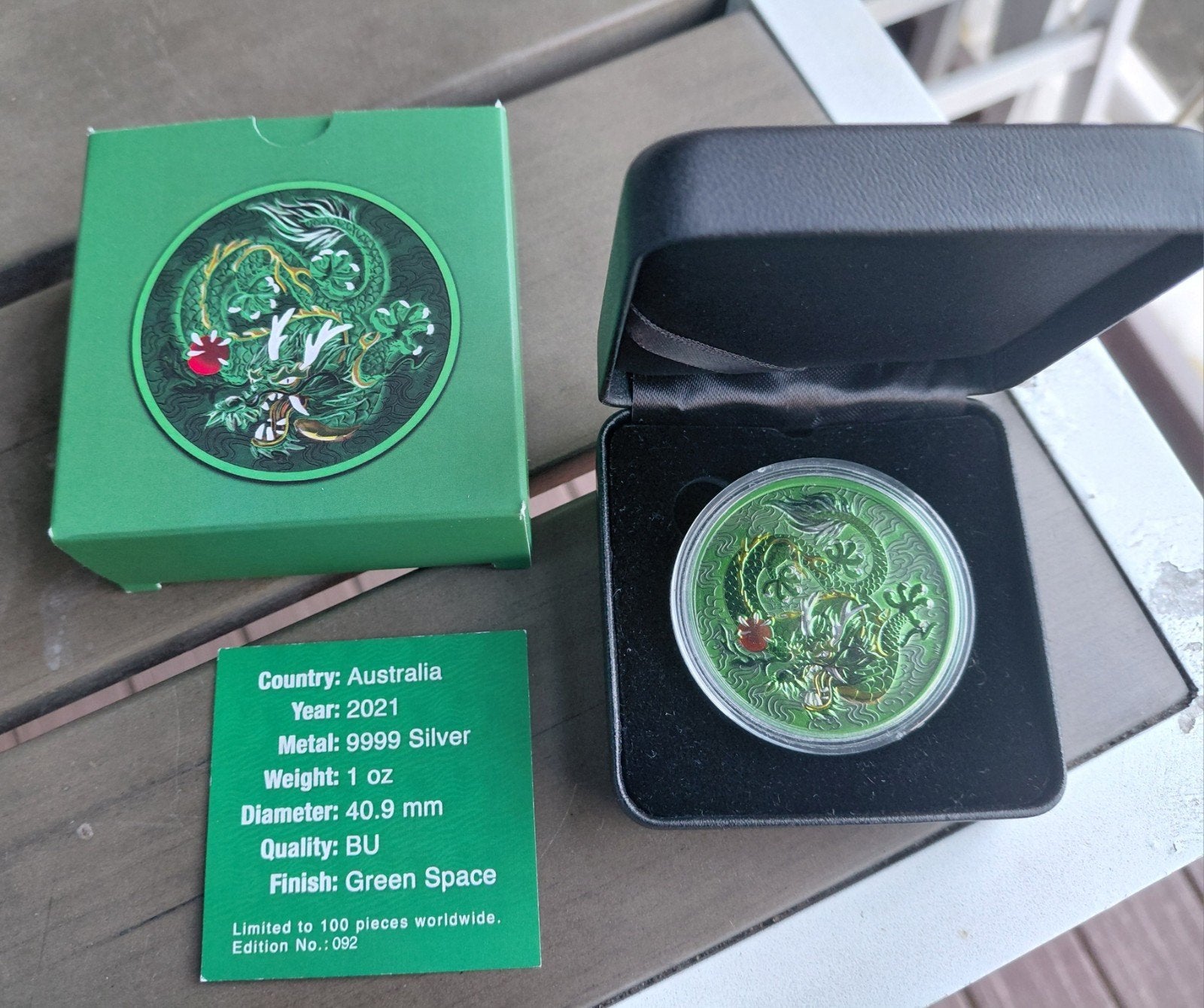 2021 Australie Dragon Green Space 1 oz zilver, Ophalen of Verzenden, Zilver
