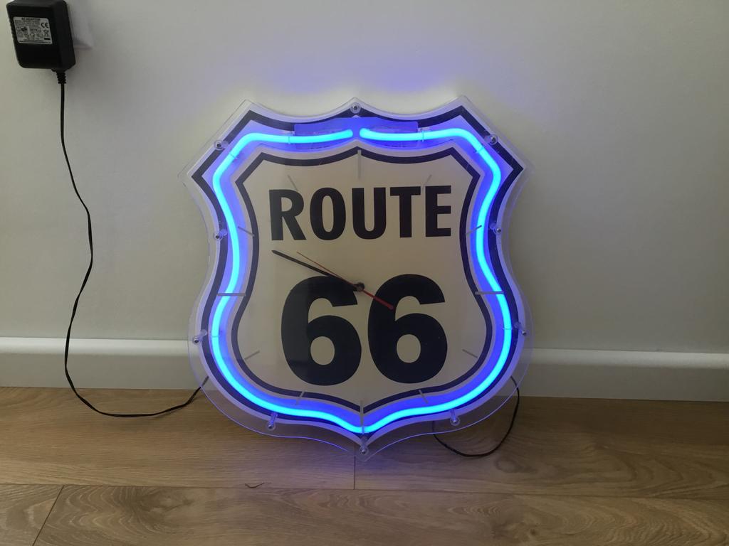 Neonverlichting Klok Route 66 Wandklok, Ophalen, Gebruikt, Analoog, Wandklok