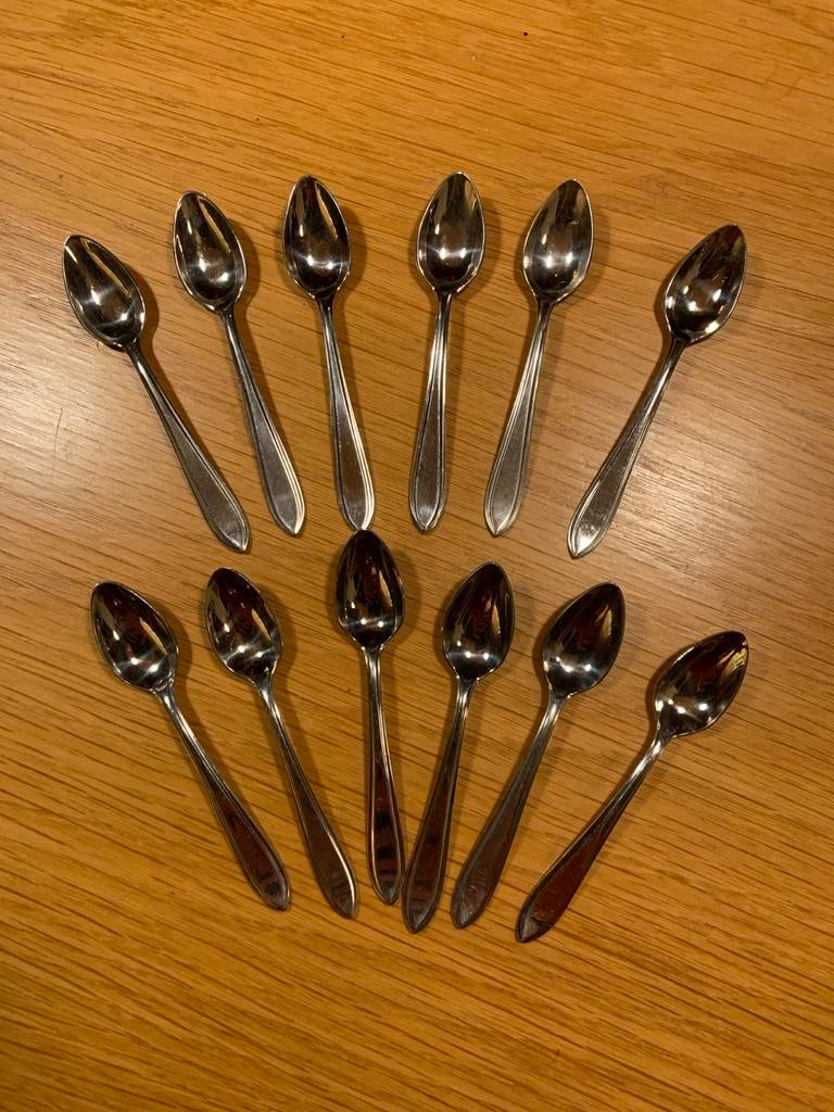 Set van 12 Inoxa Vlekvrij Massief dessertlepels lepeltjes, Ophalen of Verzenden, Zo goed als nieuw, Rvs of Chroom