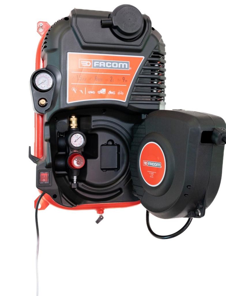 Facom Compressor met Slanghaspel - 1.5 PK, 8 Bar, 2L, 6 tot 10 bar, Nieuw, Ophalen of Verzenden, Minder dan 200 liter/min
