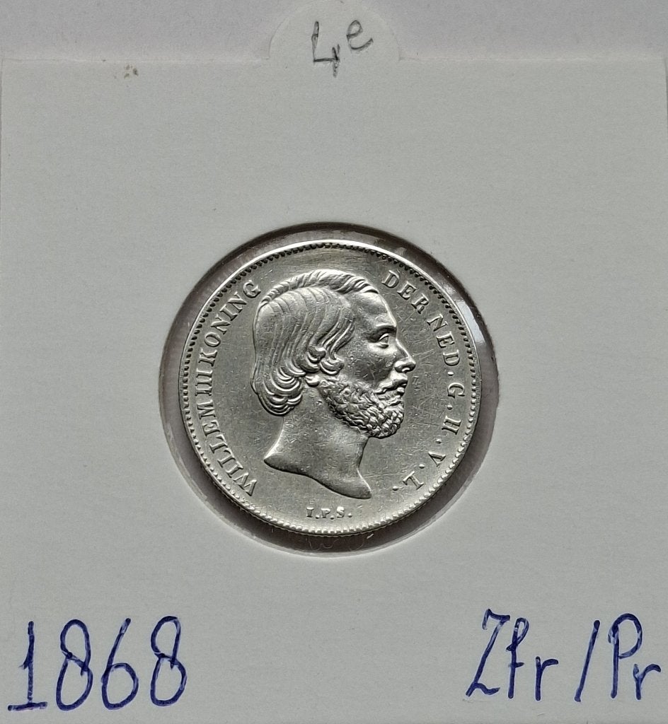 1/2 Gulden 1868 4e ( Zfr / Pr ), Postzegels en Munten, ½ gulden, Koning Willem III, Zilver, Ophalen of Verzenden