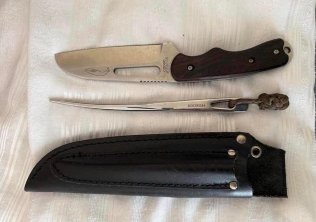 Myerchin maritiem mes met etui en marlijn, Ophalen of Verzenden