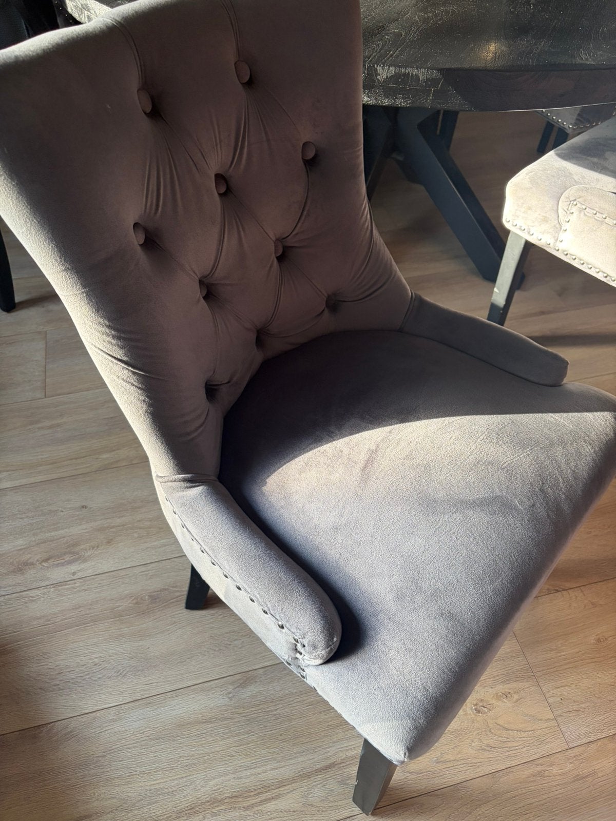 6 grijze velvet stoelen, Huis en Inrichting, Stoelen, Ophalen, Gebruikt, Grijs
