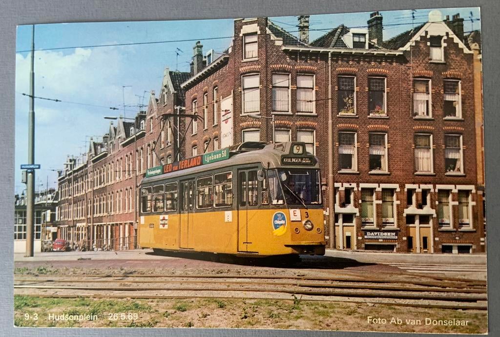 Tram,  Hudsonplein, Amsterdam (1969), Ophalen of Verzenden, Zo goed als nieuw, Tram, Kaart of Prent