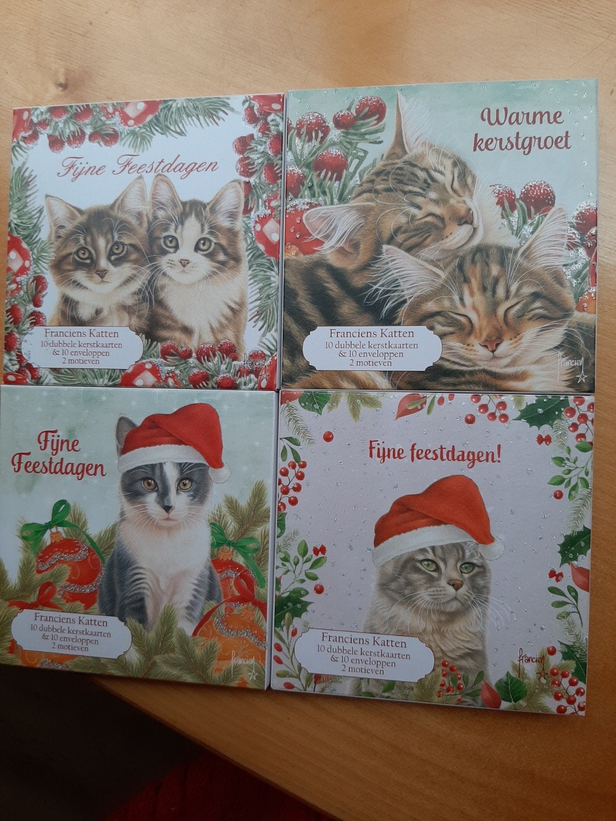 40 dubbele Kerstkaarten met enveloppen Franciens katten, Verzenden, Nieuw