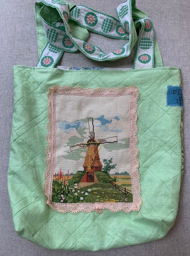 Tas  / totebag van Pippa & Lies met geborduurde molen, Ophalen of Verzenden, Nieuw, Groen, Overige typen