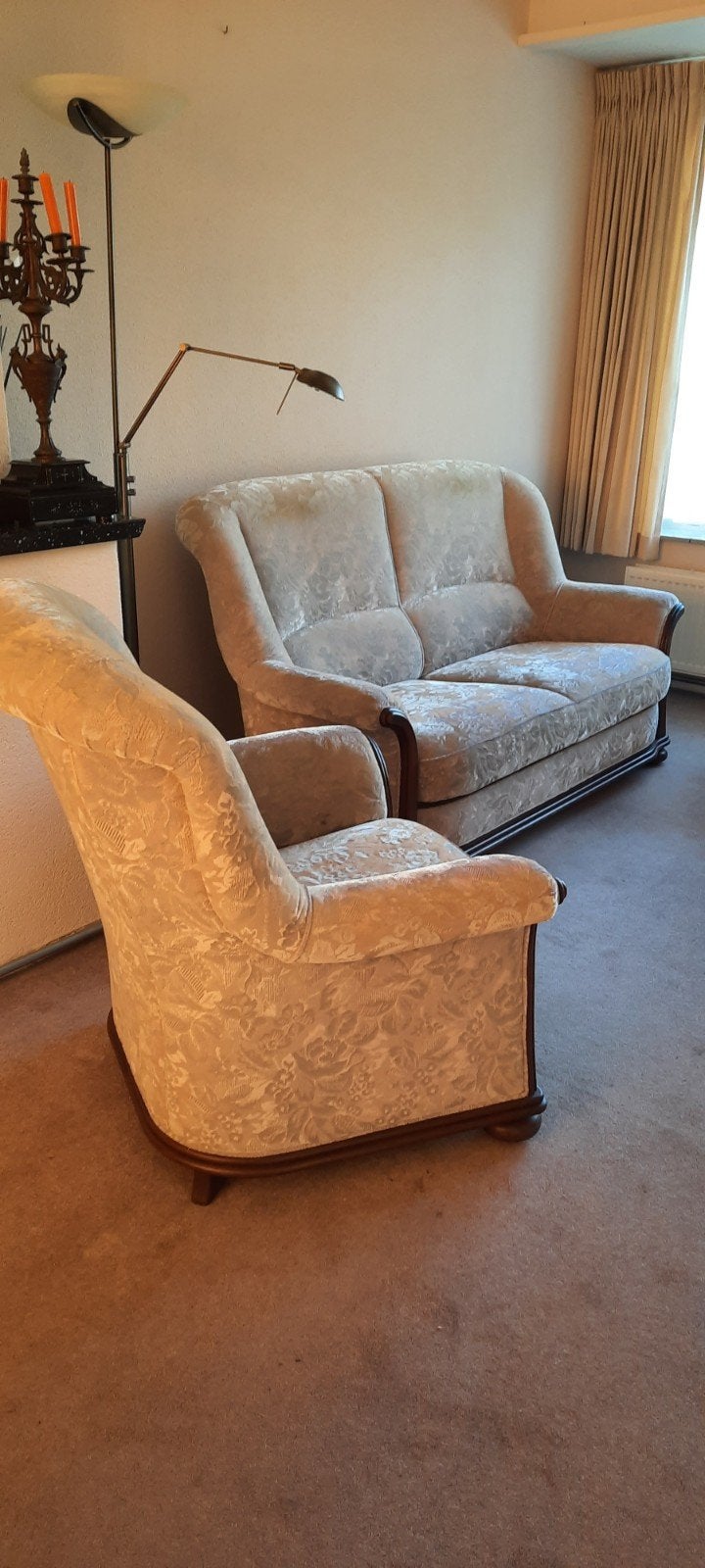Tweezitsbank en fauteuil - Klassiek design, Ophalen, Hout, Gebruikt, Klassiek