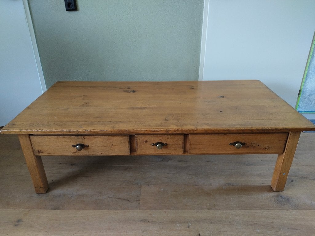 Salontafel massief eiken, Ophalen, Gebruikt, 100 tot 150 cm, Klassiek