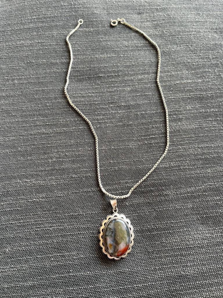 Antieke zilveren ketting met hanger (835 zilver), Antiek en Kunst, Antiek | Goud en Zilver, Ophalen of Verzenden, Zilver