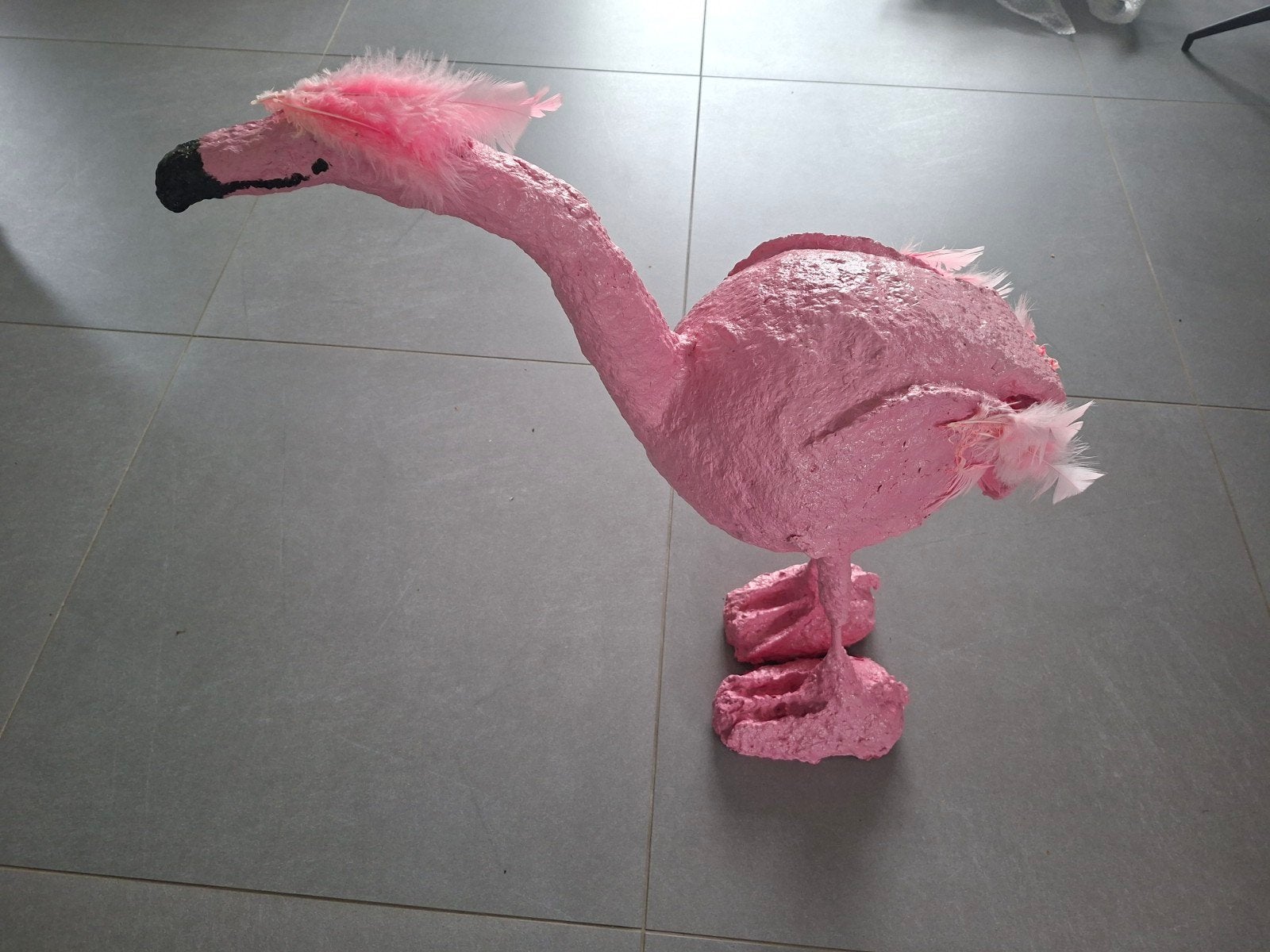 Vrolijke Roze Papier-maché Flamingo - 85 cm hoog, Ophalen