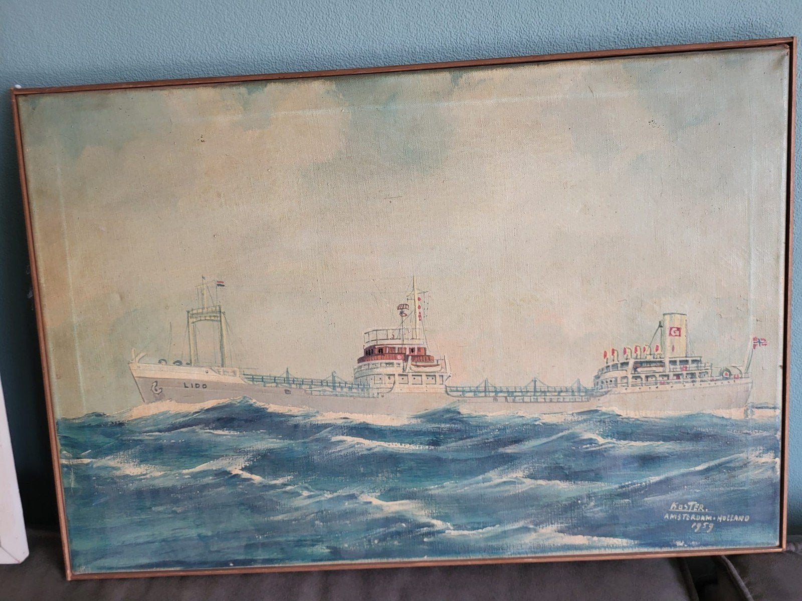 Schilderij Koster, Amsterdam Holland, 1951 - Schip 'Lido', Antiek en Kunst, Ophalen