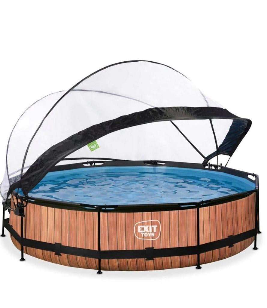 EXIT Wood Zwembad Ø360cm met filterpomp en overkapping, Tuin en Terras, Zwembaden, Ophalen, Gebruikt, Minder dan 80 cm, Rond