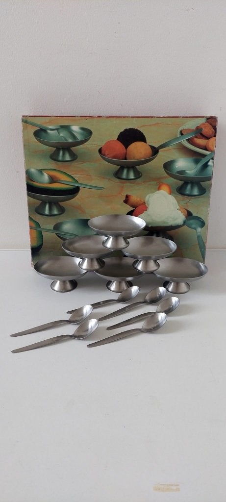 Vintage RVS IJs coupes coupe Lepels Inox 6 Doos Jaren 70/80, Overige materialen, Eu, Overige merken, Eu