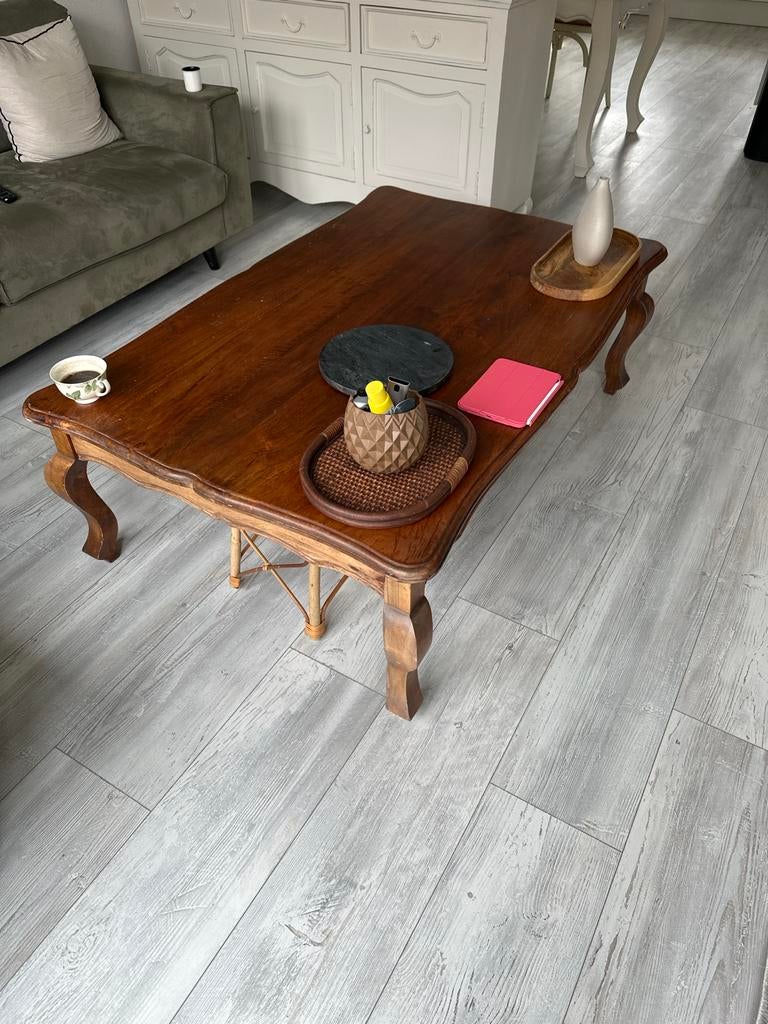 Massief houten salontafel (140x90 cm) - Luxe en Tijdloos, Ophalen, Gebruikt, 100 tot 150 cm, 50 tot 100 cm