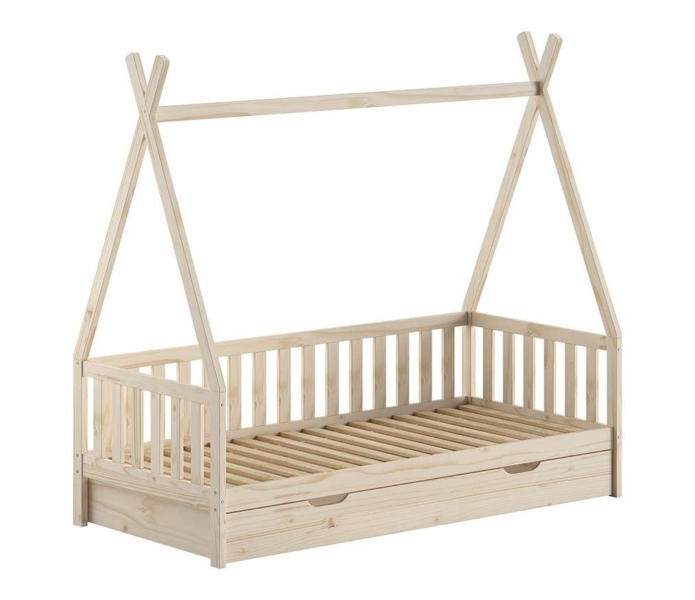 Tipi 1-persoonsbed (bedbank) met hekje - Naturel, Niet ingevuld, Niet ingevuld, Niet ingevuld