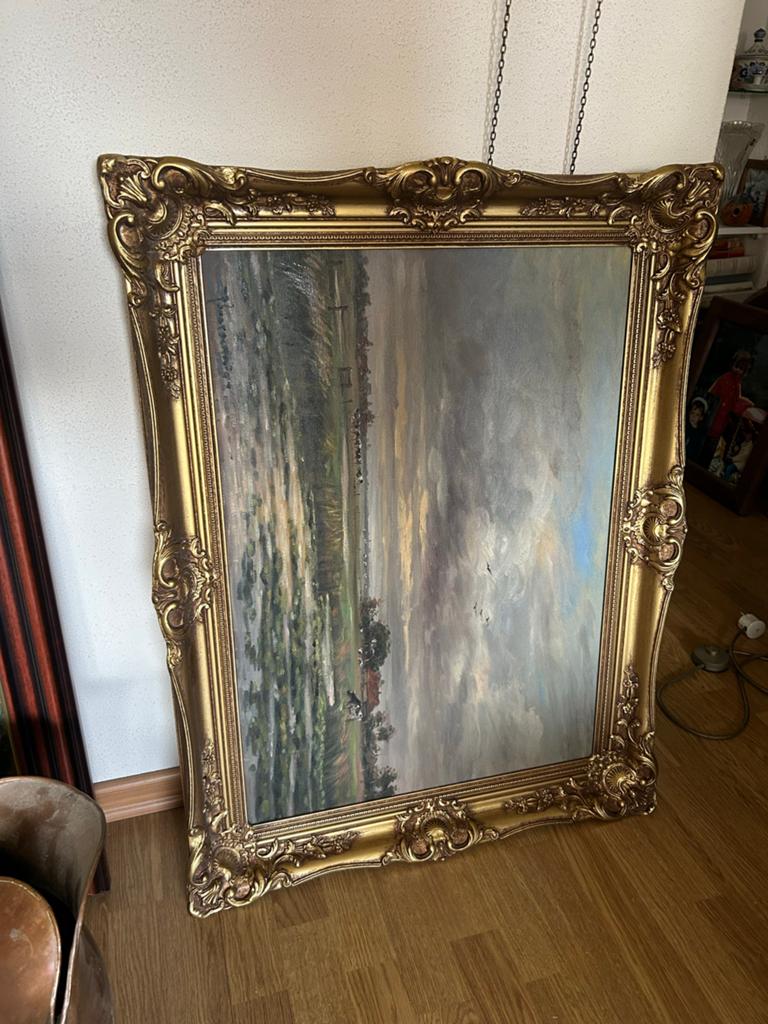 Schilderij met landschap in sierlijke gouden lijst, Antiek en Kunst, Ophalen