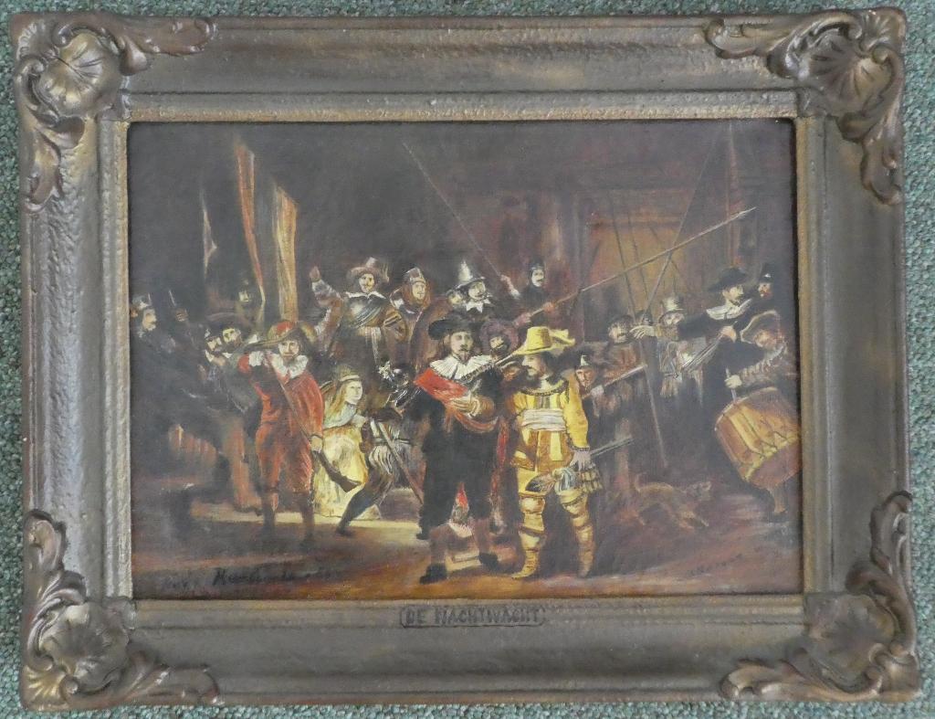 olieverf schilderij mini-Nachtwacht, Antiek en Kunst, Kunst | Schilderijen | Klassiek, Ophalen of Verzenden