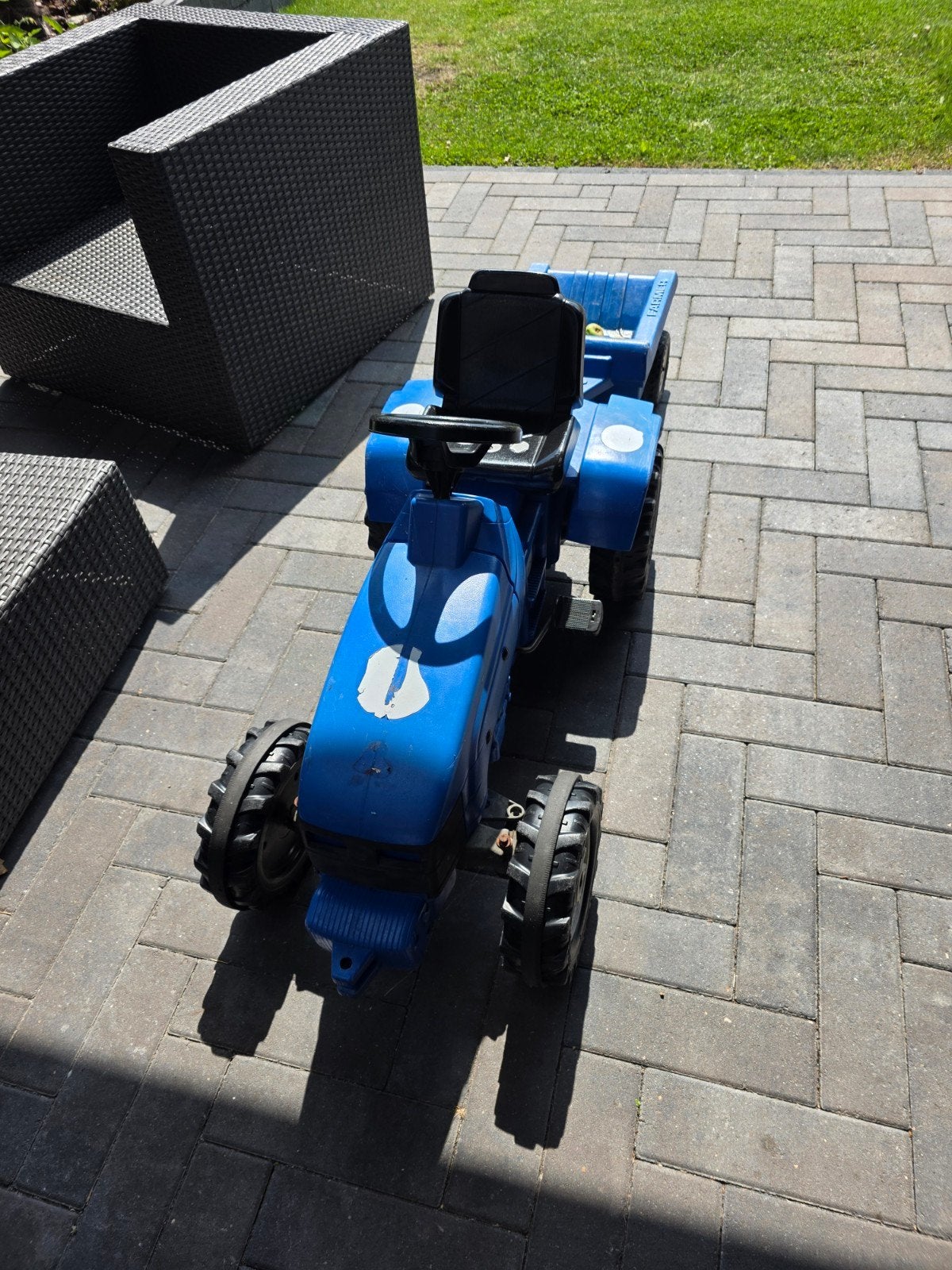 Blauwe traptractor met aanhanger voor kinderen, Ophalen, Gebruikt, Trapvoertuig