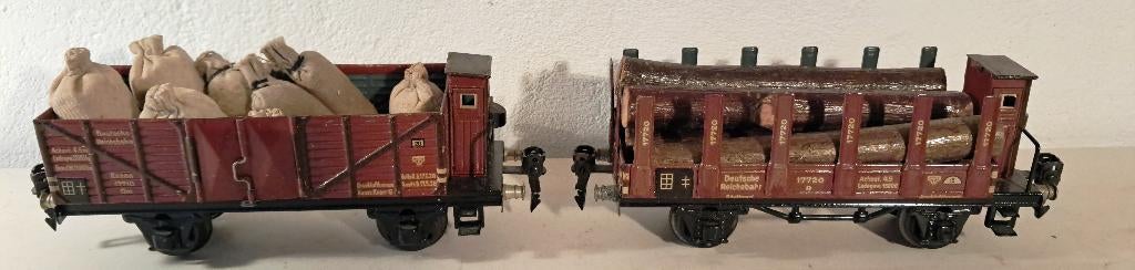 Marklin spoor 0 goederenwagens, 2x lading, bel en bing bord, Ophalen of Verzenden