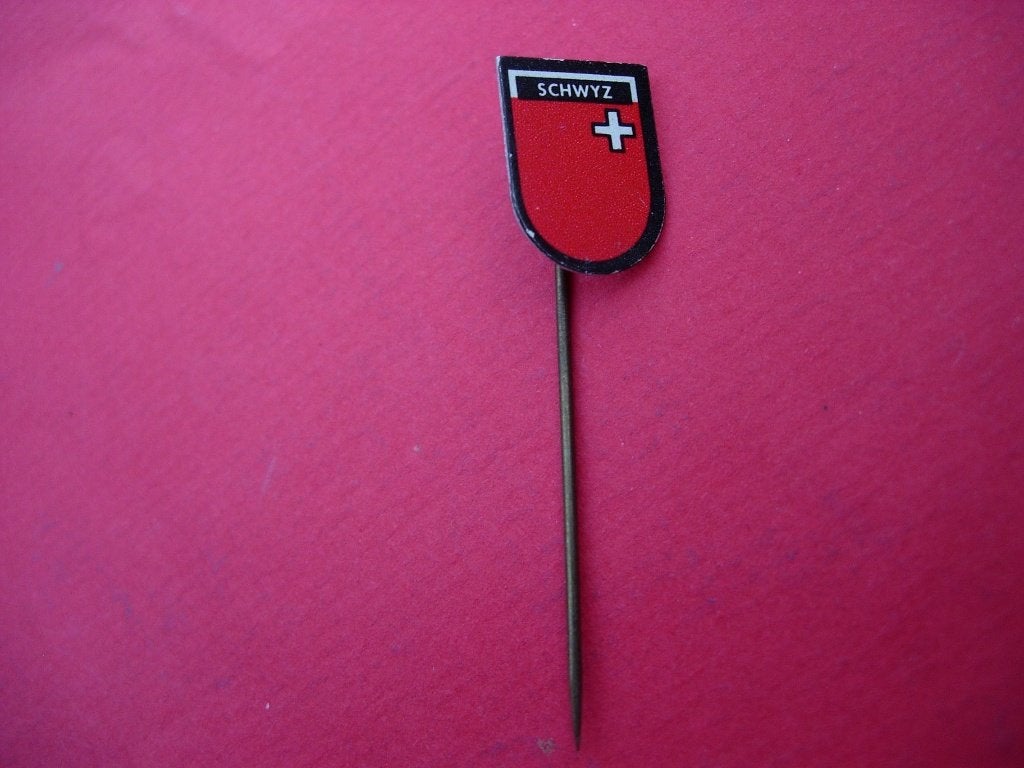 Speldje van Schwyz (Hoofdstad kanton Schwyz) Zwitserland, Verzamelen, Verzenden, Zo goed als nieuw, Stad of Land, Speldje of Pin
