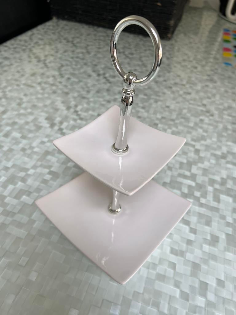 Kleine witte tweelaagse etagere, Ophalen of Verzenden, Zo goed als nieuw