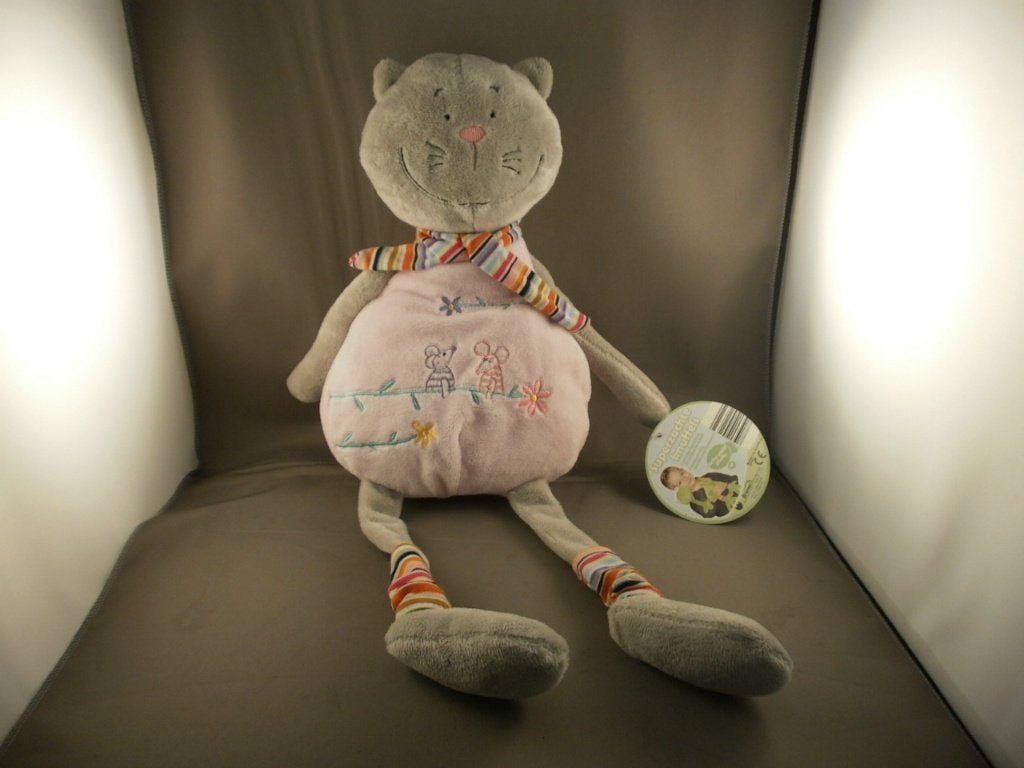 bremel poes/kat grijs/roze met muizen op buik gestikt sjaal, Overige merken, Ophalen of Verzenden, Meerkleurig, Wasbaar