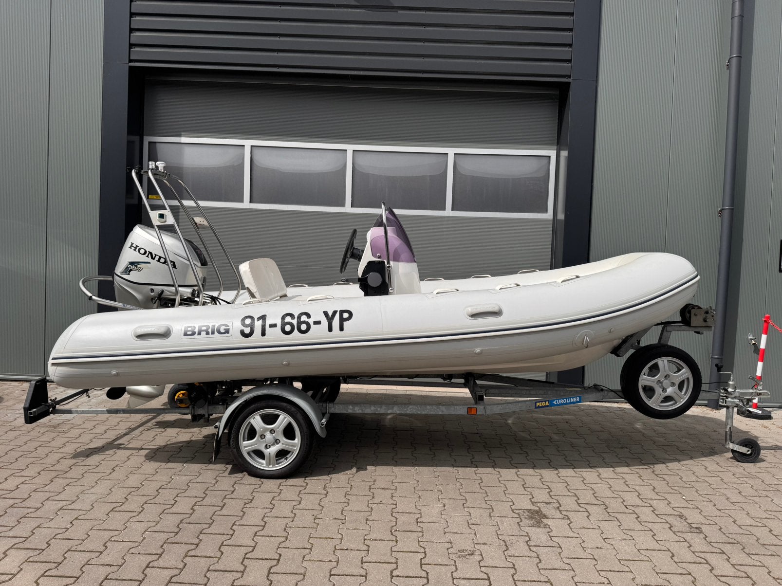BRIG RIB met Honda 60 PK 4-takt + Pega Euroliner trailer, Watersport en Boten, Rubberboten, Gebruikt, Brig, Buitenboordmotor, Ophalen