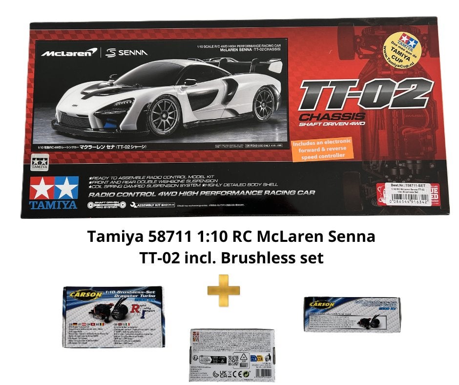 Tamiya 58711 1:10 RC McLaren Senna TT-02 Brushless set, Verzenden, Nieuw, Auto onroad