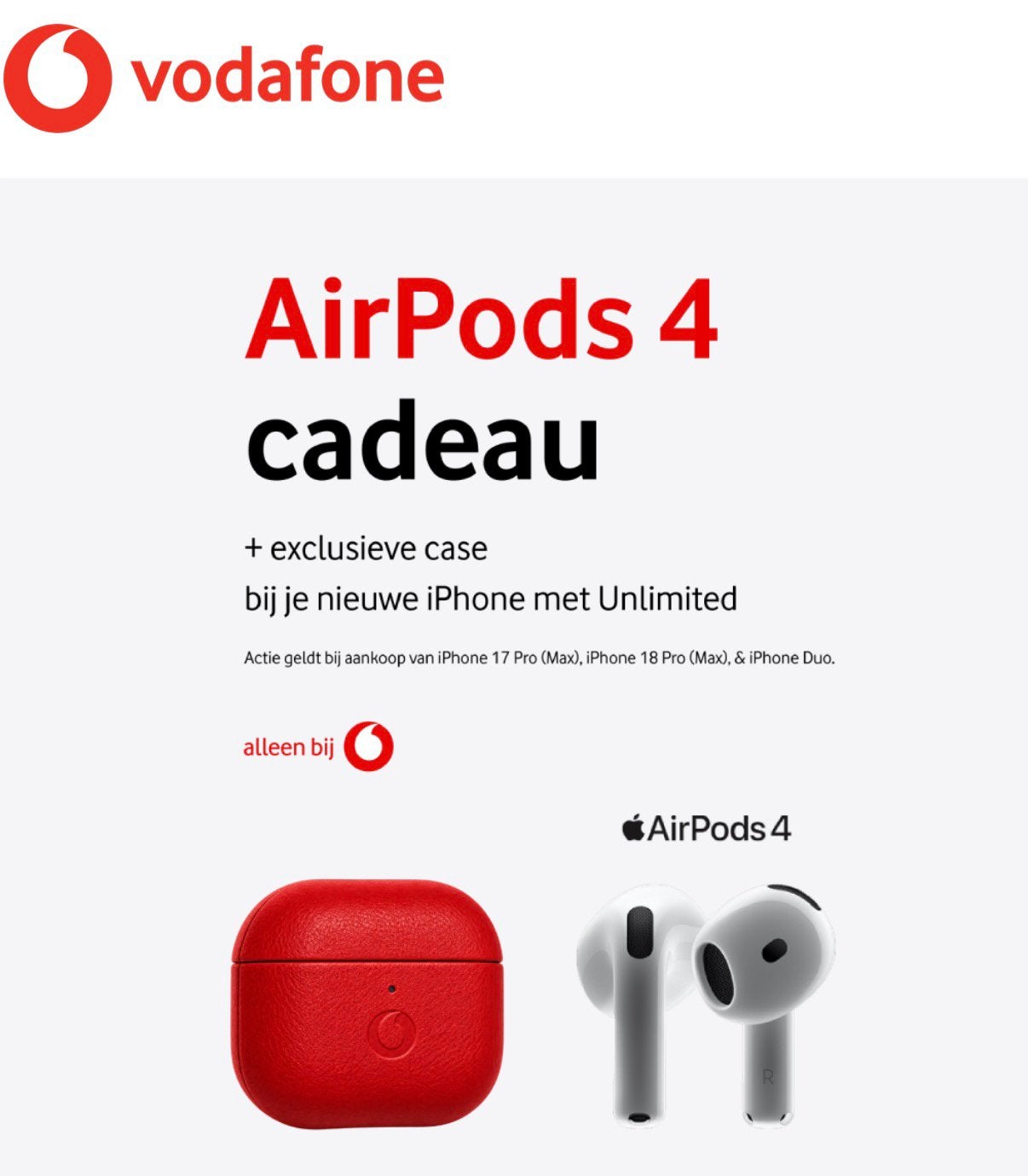 Nieuwe Apple Airpods 4 met Vodafone case, Ophalen of Verzenden, Nieuw
