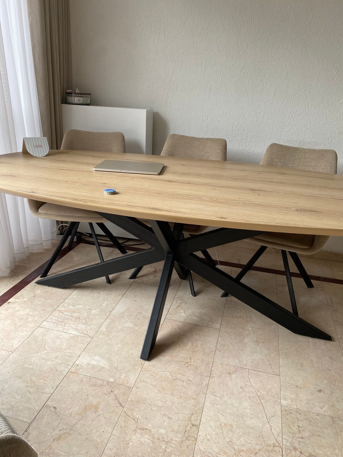 Eettafel deens ovaal eiken 220, Ophalen, 100 tot 150 cm, 200 cm of meer, Zo goed als nieuw