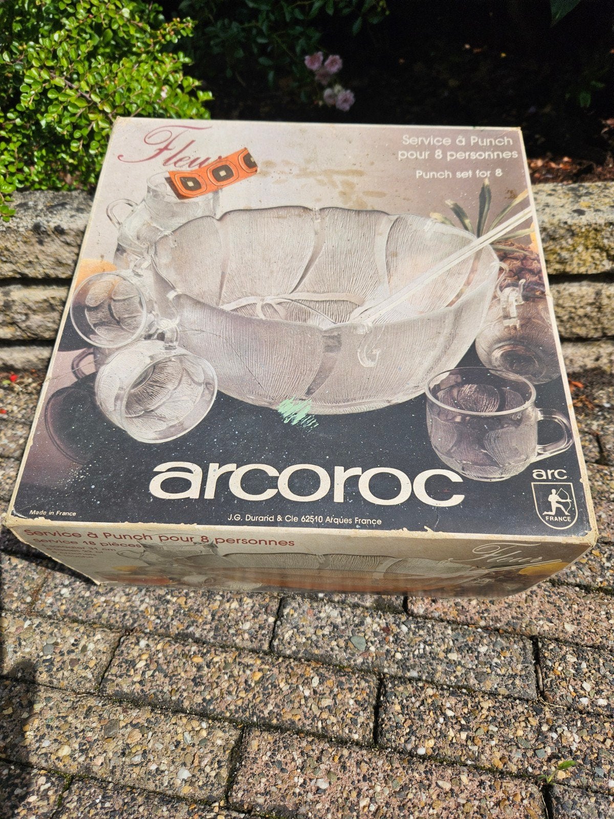 Arcoroc Fleur Punchset - Vintage Glazen Punch Kom en Kopjes, Ophalen of Verzenden, Zo goed als nieuw, Overige merken, Glas