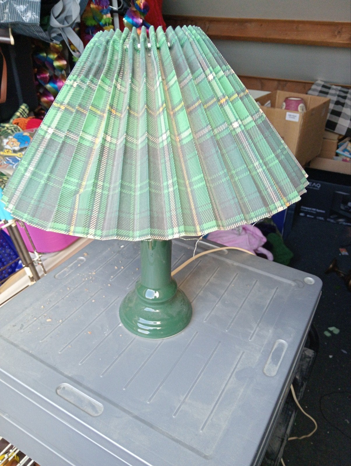 Lampenkap met Groen Geruite Stof, Overige merken, Gebruikt, Textiel, Ophalen of Verzenden