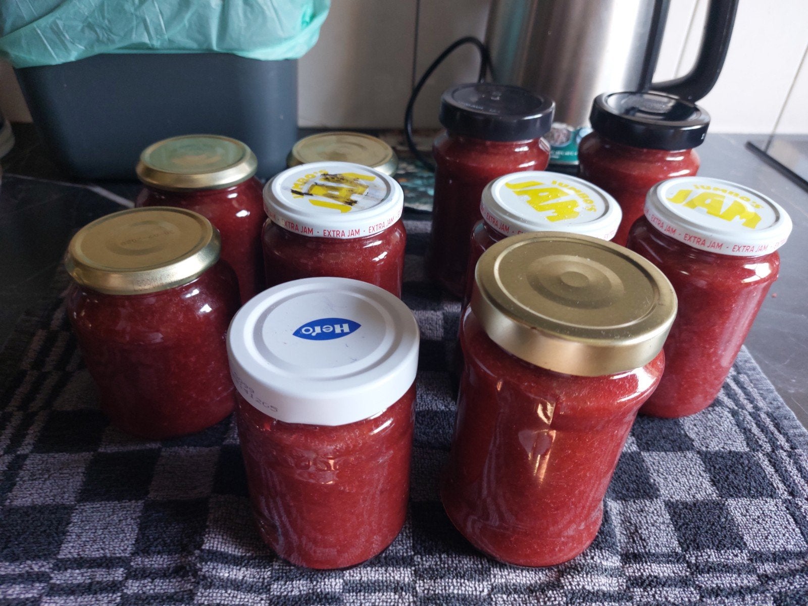 Diverse potten zelfgemaakte jam, Ophalen, Glas, Nieuw, Voorraadpot