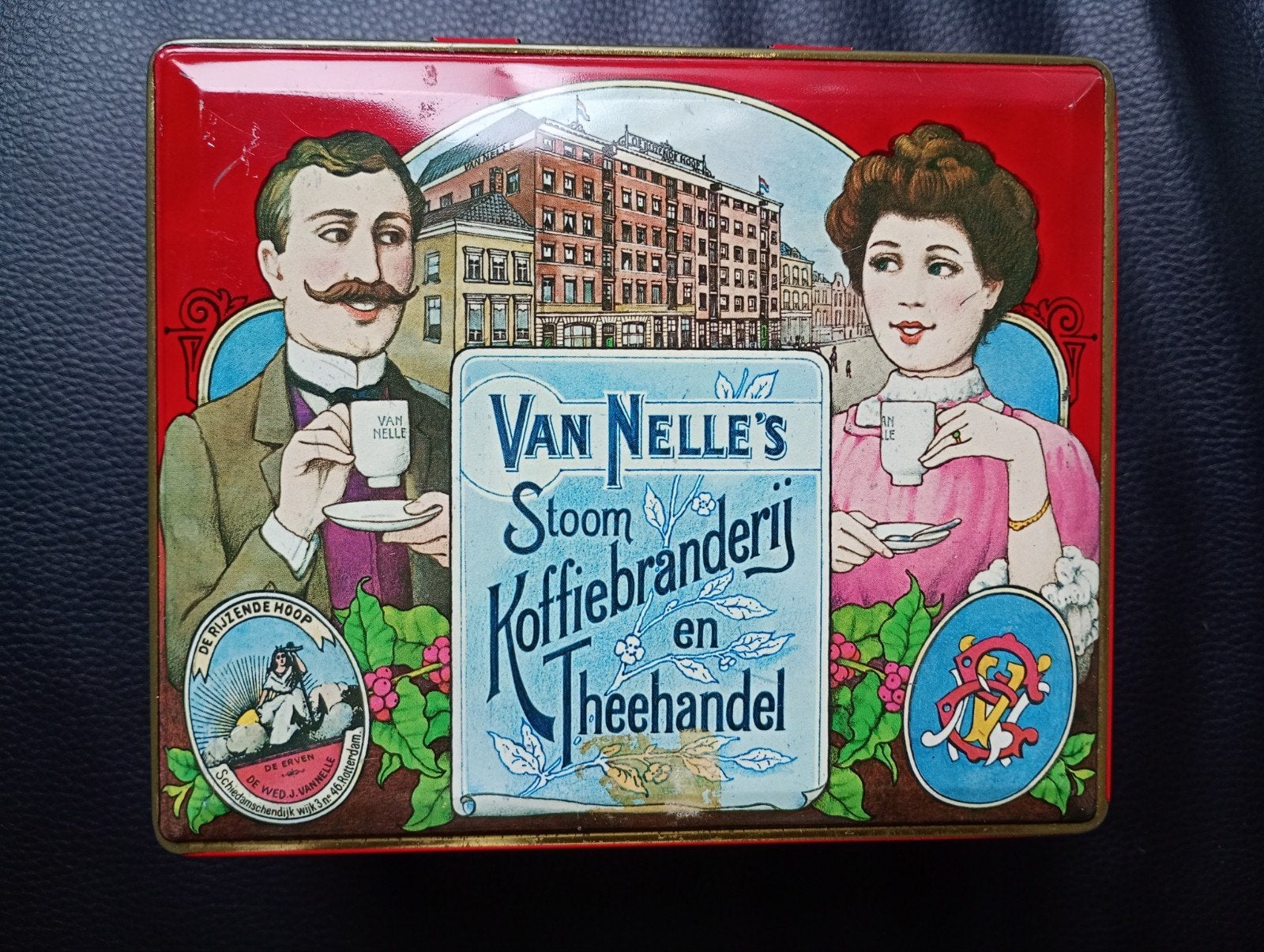 Vintage Van Nelle's Koffie Thee Blik - De Rijzende Hoop, Ophalen of Verzenden, Gebruikt, Koffie, Van Nelle