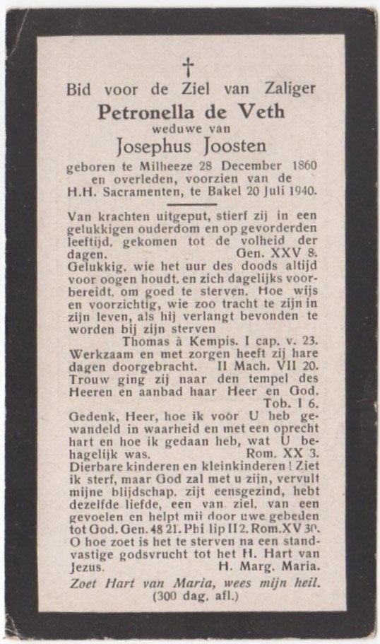 Petronella de Veth 1860 Milheeze + 1940 Bakel, 79 jaar oud, Ophalen of Verzenden